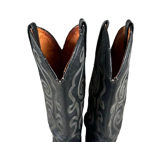 Vintage J Chisholm Western Handcrafted Black Leather Cowboy Men's Boots 8.5 D - Picture 3 of 16